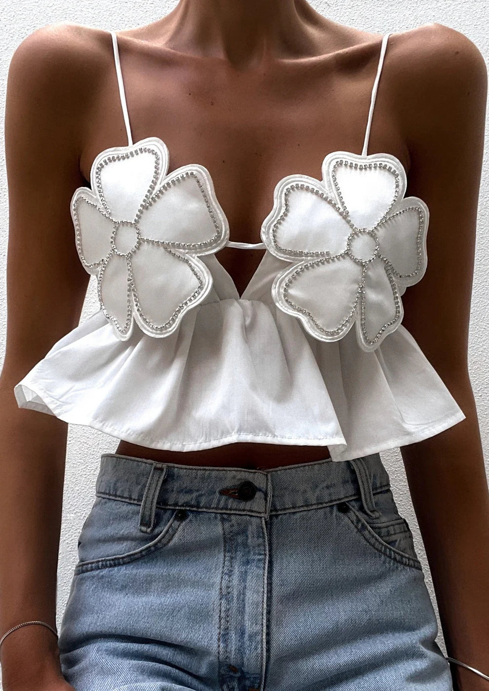 Arabella | Top floral con pedreria