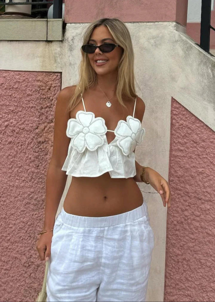 Arabella | Top floral con pedreria
