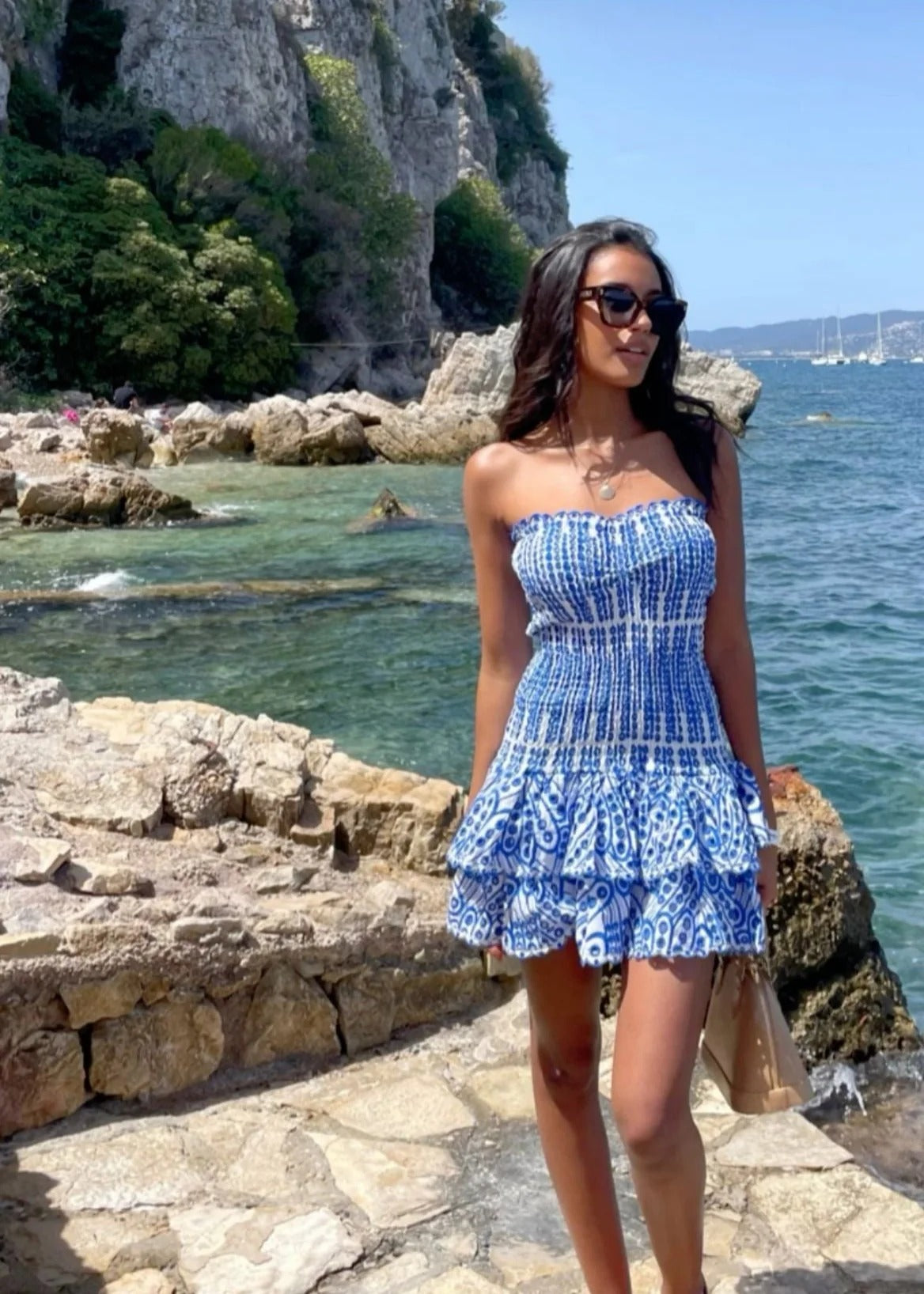 Dolce Blue | Vestido mini sin tirantes azul